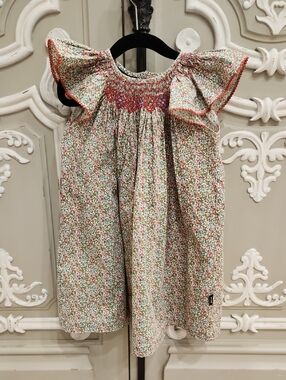 Rock Your Kid Girls Smocked Dress in Green & Pink Suffolk Fields Liberty Size 4